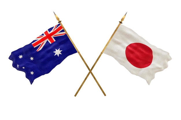 Plano de fundo para designers Modelo 3D do Dia Nacional Bandeiras nacionais Austrália e Japão
