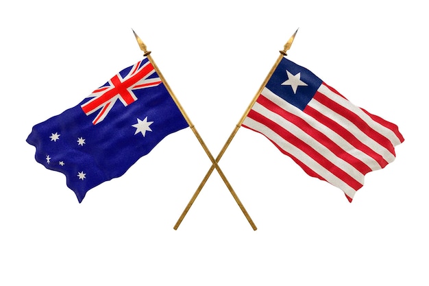 Plano de fundo para designers Modelo 3D do Dia Nacional Bandeiras nacionais Austrália e Libéria