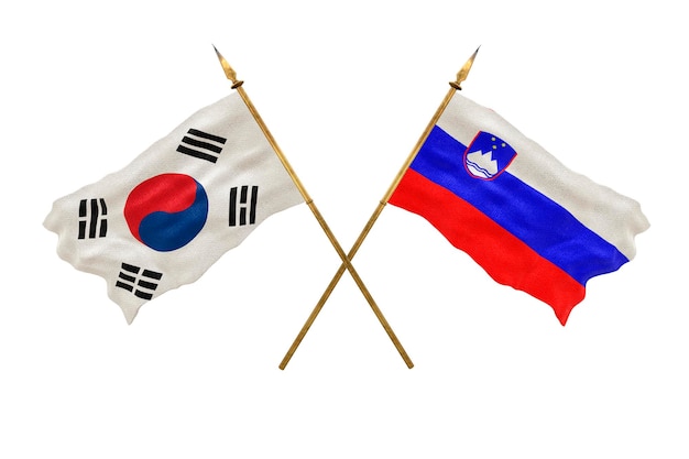Plano de fundo para designers Modelo 3D do Dia Nacional Bandeiras nacionais Coreia do Sul e Eslovênia