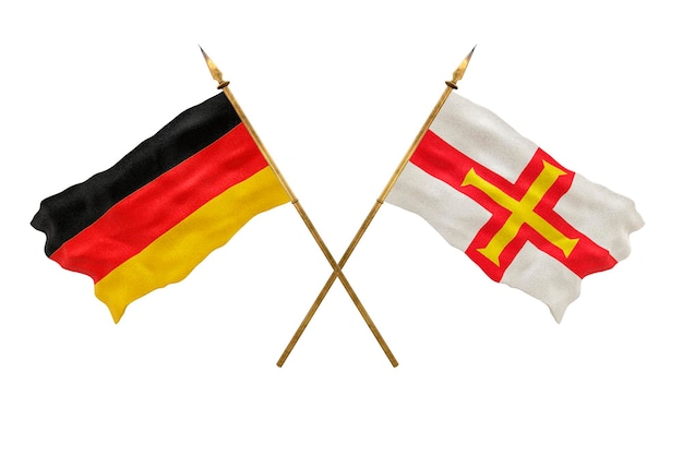 Plano de fundo para designers Modelo 3D do Dia Nacional Bandeiras nacionais da Alemanha e Bailiado de Guernsey