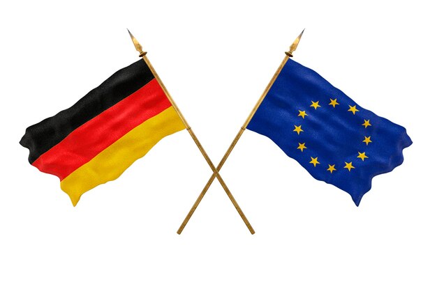 Plano de fundo para designers Modelo 3D do Dia Nacional Bandeiras nacionais da Alemanha e da Europa