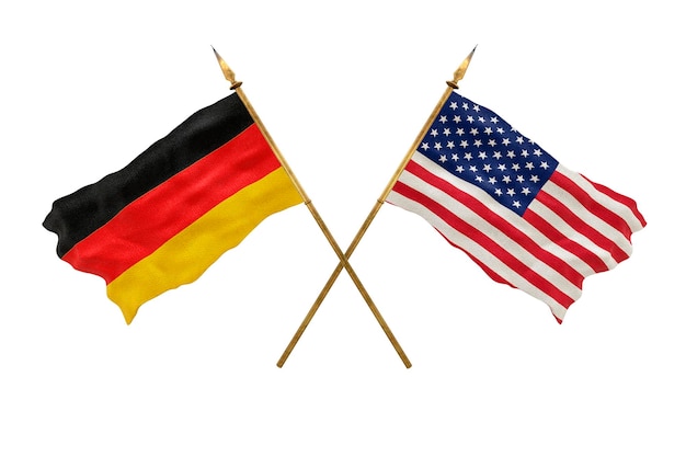 Plano de fundo para designers Modelo 3D do Dia Nacional Bandeiras nacionais da Alemanha e dos Estados Unidos da América EUA