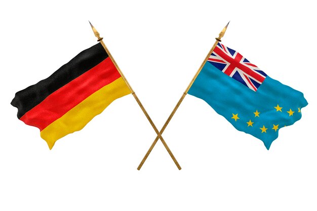 Plano de fundo para designers Modelo 3D do Dia Nacional Bandeiras nacionais da Alemanha e Tuvalu