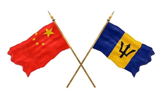 Plano de fundo para designers Modelo 3D do Dia Nacional Bandeiras nacionais da República Popular da China e Barbados