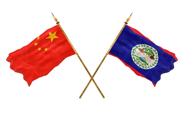 Plano de fundo para designers Modelo 3D do Dia Nacional Bandeiras nacionais da República Popular da China e Belize