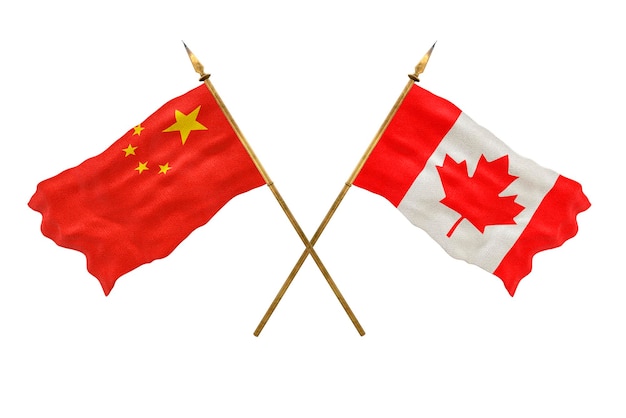 Plano de fundo para designers Modelo 3D do Dia Nacional Bandeiras nacionais da República Popular da China e do Canadá