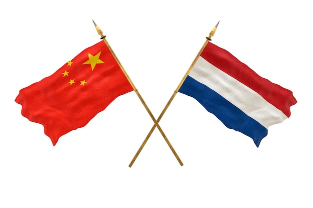 Plano de fundo para designers Modelo 3D do Dia Nacional Bandeiras nacionais da República Popular da China e Holanda