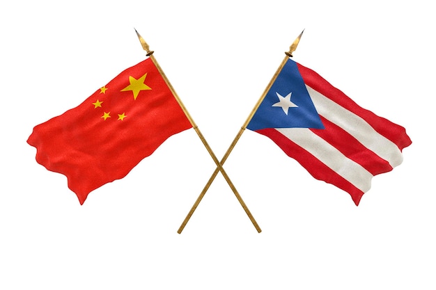 Plano de fundo para designers Modelo 3D do Dia Nacional Bandeiras nacionais da República Popular da China e Porto Rico