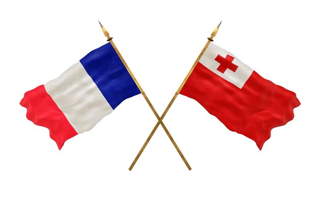 Plano de fundo para designers Modelo 3D do Dia Nacional Bandeiras nacionais da República Popular da França e Tonga