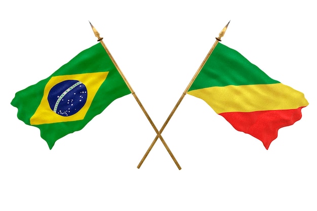 Plano de fundo para designers Modelo 3D do Dia Nacional Bandeiras nacionais da República Popular do Brasil e do Congo Brazzaville