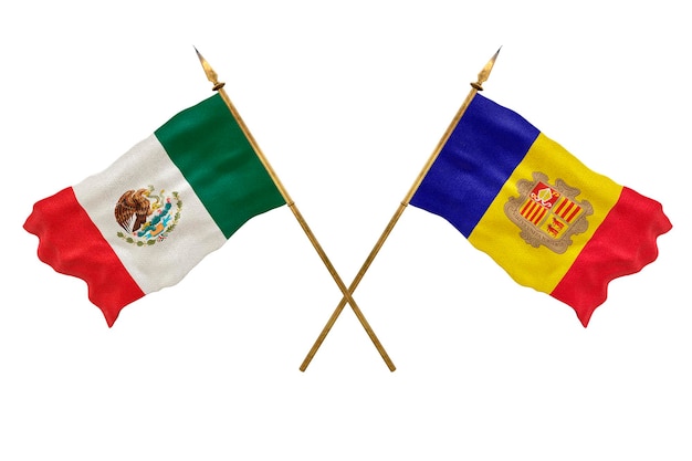 Plano de fundo para designers Modelo 3D do Dia Nacional Bandeiras nacionais da República Popular do México e Andora