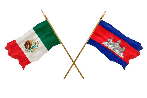 Plano de fundo para designers Modelo 3D do Dia Nacional Bandeiras nacionais da República Popular do México e do Camboja