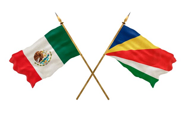 Plano de fundo para designers Modelo 3D do Dia Nacional Bandeiras nacionais da República Popular do México e Seychelles