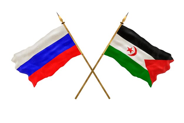 Plano de fundo para designers Modelo 3D do Dia Nacional Bandeiras nacionais da Rússia e da República Democrática Árabe Saarauí