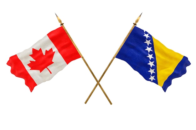 Plano de fundo para designers Modelo 3D do Dia Nacional Bandeiras nacionais do Canadá e da Bósnia e Herzegovina
