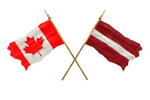 Plano de fundo para designers Modelo 3D do Dia Nacional Bandeiras nacionais do Canadá e da Letônia