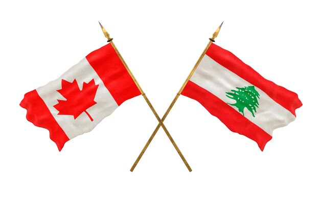 Plano de fundo para designers Modelo 3D do Dia Nacional Bandeiras nacionais do Canadá e do Líbano