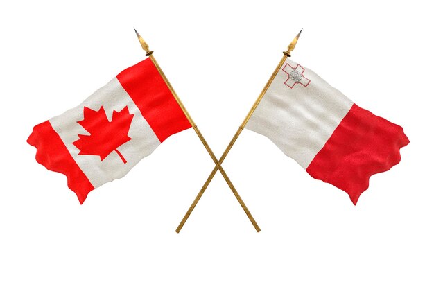 Plano de fundo para designers Modelo 3D do Dia Nacional Bandeiras nacionais do Canadá e Malta