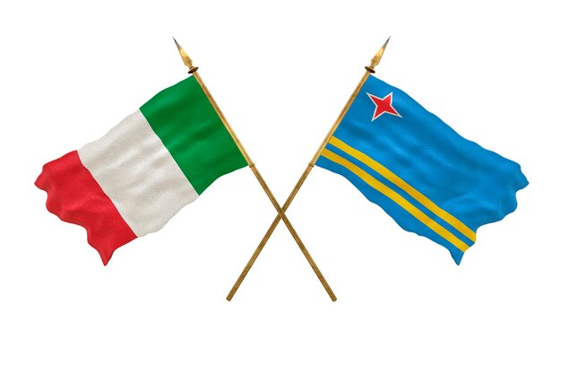 Plano de fundo para designers Modelo 3D do Dia Nacional Bandeiras nacionais Itália e Aruba
