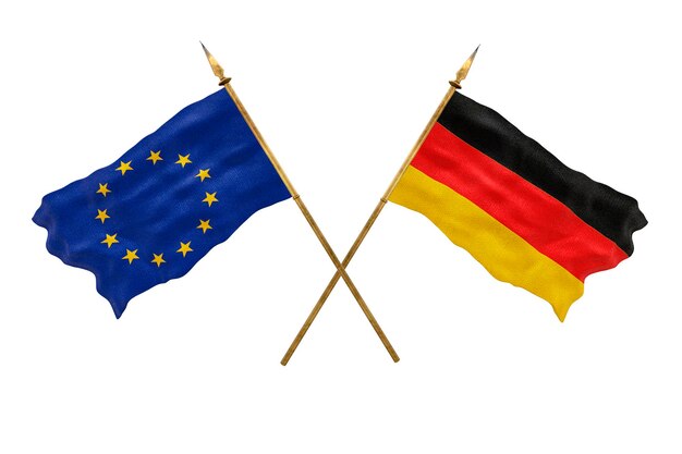 Plano de fundo para designers Modelo 3D do Dia Nacional Bandeiras nacionais União Europeia e Alemanha