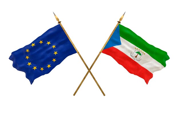 Plano de fundo para designers Modelo 3D do Dia Nacional Bandeiras nacionais União Europeia e Guiné Equatorial