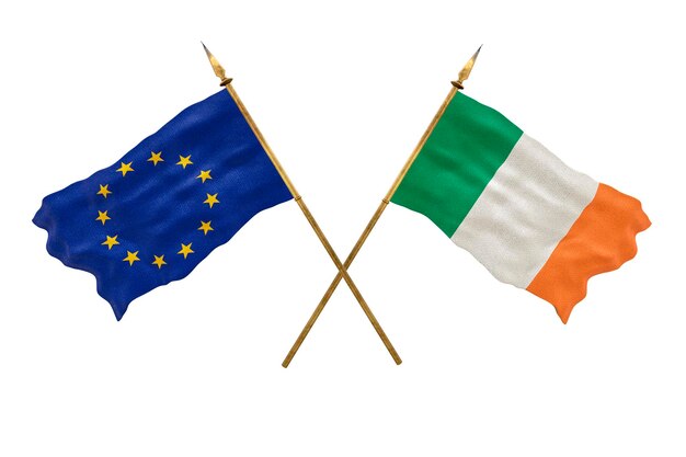 Plano de fundo para designers Modelo 3D do Dia Nacional Bandeiras nacionais União Europeia e Irlanda