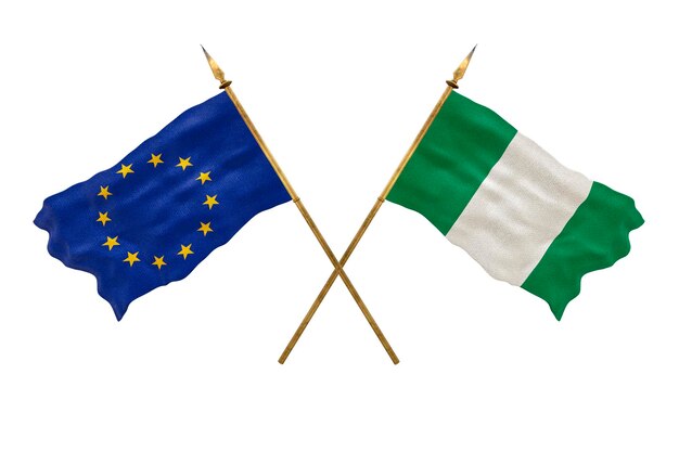 Plano de fundo para designers Modelo 3D do Dia Nacional Bandeiras nacionais União Europeia e Nigéria