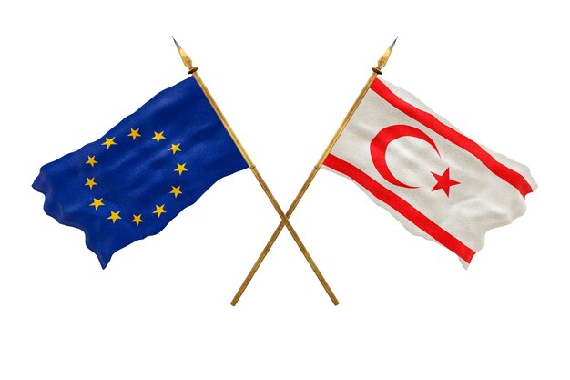 Plano de fundo para designers Modelo 3D do Dia Nacional Bandeiras nacionais União Europeia e República Turca do Chipre do Norte