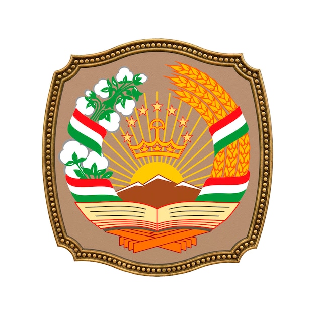 Plano de fundo para editores e designers Ilustração 3D de feriado nacional Ícone brasão de armas do Tajiquistão