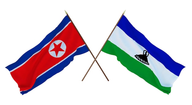 Plano de fundo para ilustradores designers Dia da Independência Nacional Bandeiras Coreia do Norte e Lesoto