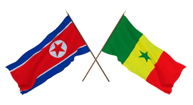 Plano de fundo para ilustradores designers Dia da Independência Nacional Bandeiras Coreia do Norte e Senegal