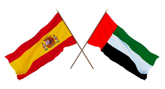 Plano de fundo para ilustradores designers Dia da Independência Nacional Bandeiras Espanha e Emirados Árabes Unidos