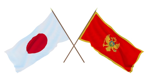 Plano de fundo para ilustradores designers Dia da Independência Nacional Bandeiras Japão e Montenegro