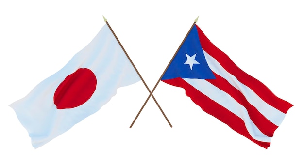 Plano de fundo para ilustradores designers Dia da Independência Nacional Bandeiras Japão e PuertoRico