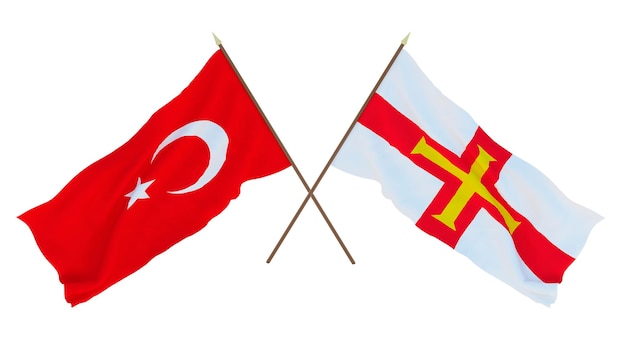 Plano de fundo para ilustradores designers Dia da Independência Nacional Bandeiras Turquia e Bailiwick de Guernsey