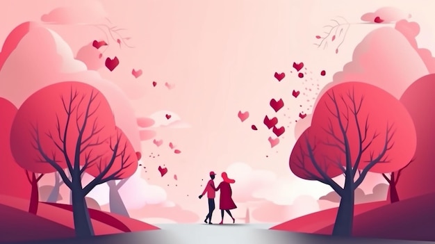 Plano de fundo para o Dia dos Namorados Casal feliz de mãos dadas no amor eterno Generative AI