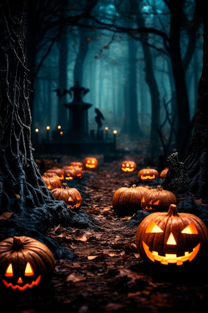 plano de fundo para o halloween com abóboras e assustador