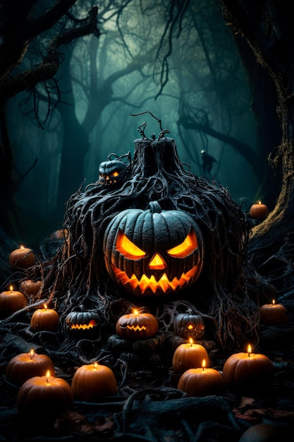 plano de fundo para o halloween com abóboras e assustador