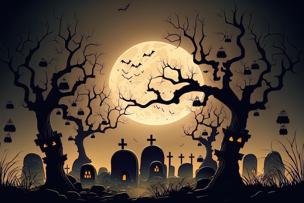 Plano de fundo para o Halloween, incluindo abóboras e esqueletos
