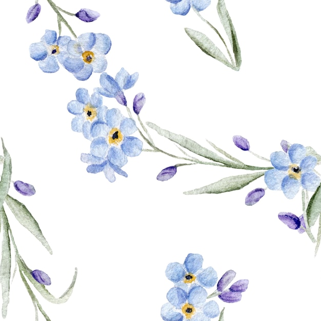 Plano de fundo sem costura com aquarela forgetmenot belo padrão céu de verão pequenas flores azuis