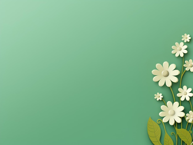 plano de fundo verde com flores brancas ao lado