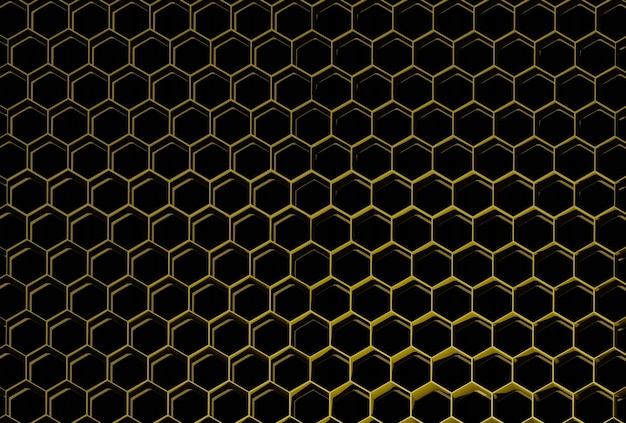 Plano de hexágono amarelo com renderização 3D de fundo escuro