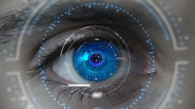 Plano de olho macro HUD futurista azul macro