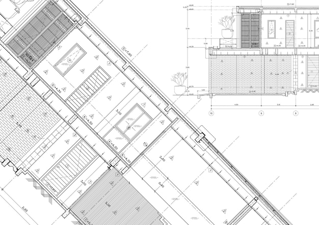 Plano de piso projetado edifício no desenho