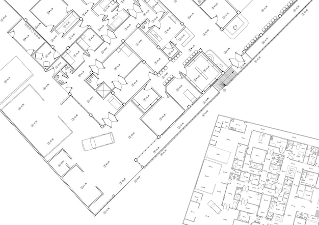 Plano de piso projetado edifício no desenho