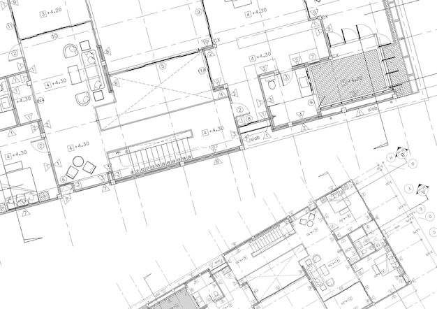 Plano de piso projetado edifício no desenho