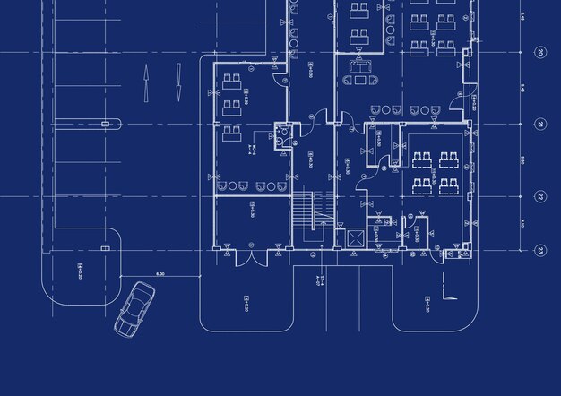 Plano de piso projetado edifício no desenho