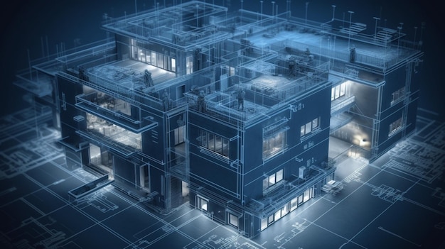 Plano de projeto de precisão de um projeto de edifício residencial moderno tecnologicamente avançado