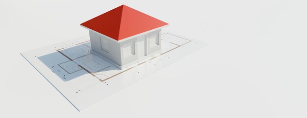Plano de diseño de construcción de arquitectura Modelo de construcción de viviendas en dibujo 3d render