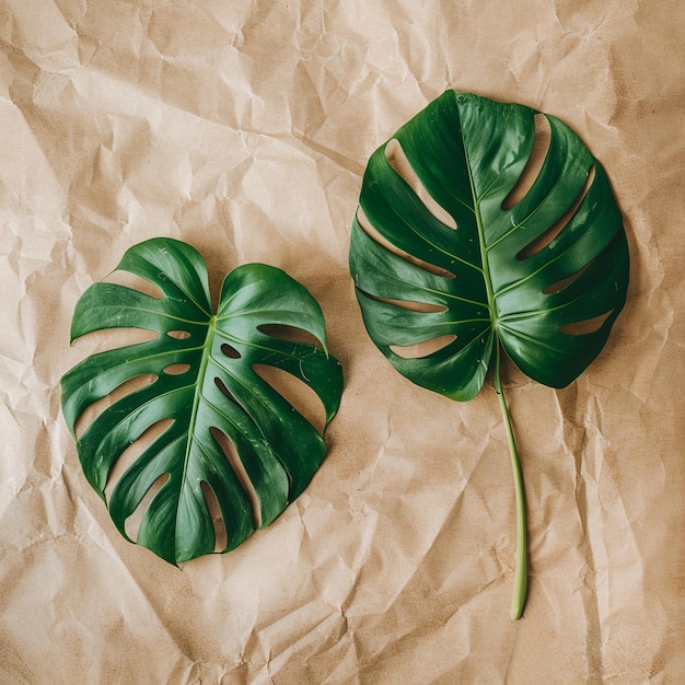 Plano de dos hojas de Monstera con espacio para copiar